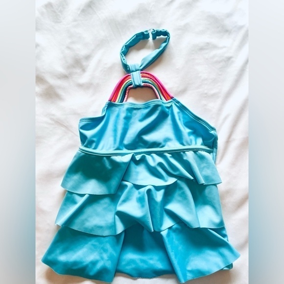 Justice Girls 2 Piece Ruffled Halter Rainbow Strap Tankini Swimsuit Size S 7/8 - Picture 6 of 11